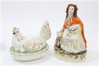 Lot 339 - Victorian Staffordshire hen on basket...