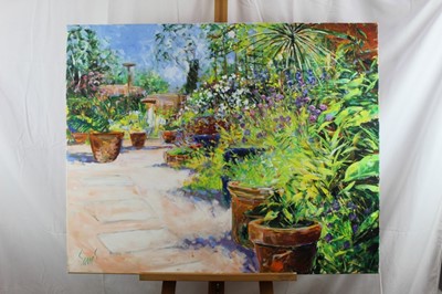 Lot 258 - Carl Scanes oil on canvas - Patio flowers
