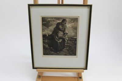 Lot 37 - William Strang (1859-1921) two signed etchings - mother and baby and washer woman, both signed in pencil, in glazed frames
