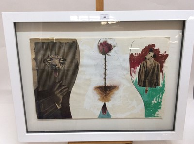 Lot 196 - Ahmed Mahmood (born 1937) mixed media with collage - Erotic composition, 38 x 55cm, in glazed frame, together with a large unframed drawing of musical and dancing figures, 75cm x 216cm