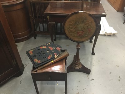 Lot 932 - Rosewood pole screen,papier-mâché mace bracket, bedside table and copper ware