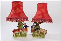 Lot 346 - Pair Victorian Staffordshire spill vases...