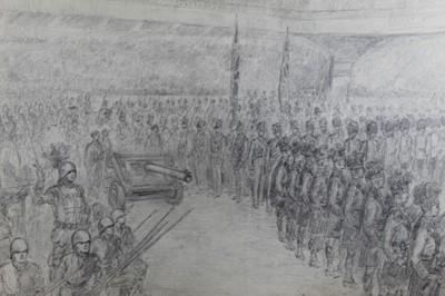 Lot 53 - Bryan De Grineau pencil drawing- The Royal Tournament, Earls Court, possibly for London Illustrated News
