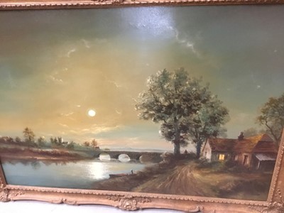 Lot 136 - Wheeler (late 20th century English School) oil on canvas, moonlit river landscape, signed.  together with three others by the same hand. (4)