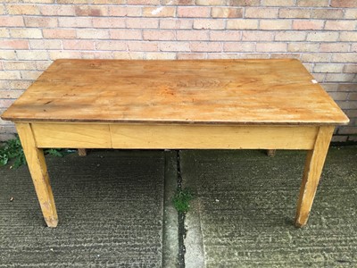 Lot 860 - Antique elm topped kitchen table with painted base, 168cm x 85cm