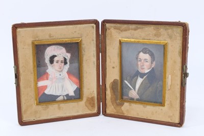 Lot 304 - M.B. Russell (American) portrait miniatures on ivory of a couple circa. 1830