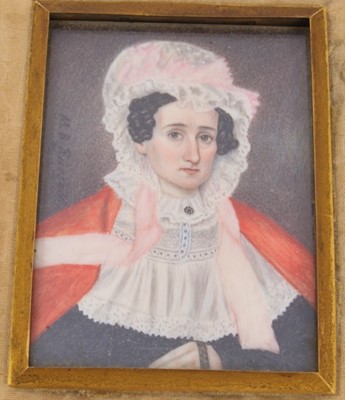 Lot 304 - M.B. Russell (American) portrait miniatures on ivory of a couple circa. 1830