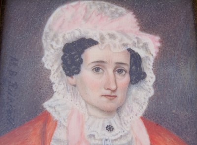 Lot 304 - M.B. Russell (American) portrait miniatures on ivory of a couple circa. 1830
