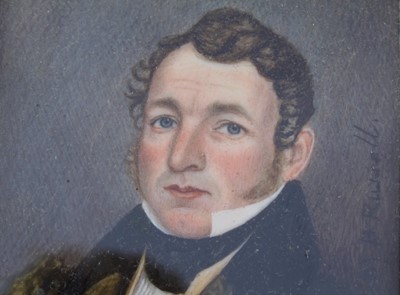 Lot 304 - M.B. Russell (American) portrait miniatures on ivory of a couple circa. 1830