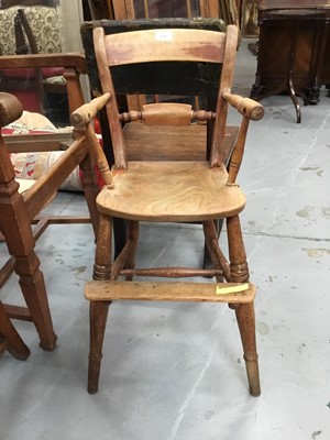 Lot 859 - Victorian elm childs chair with knife back and associated tray