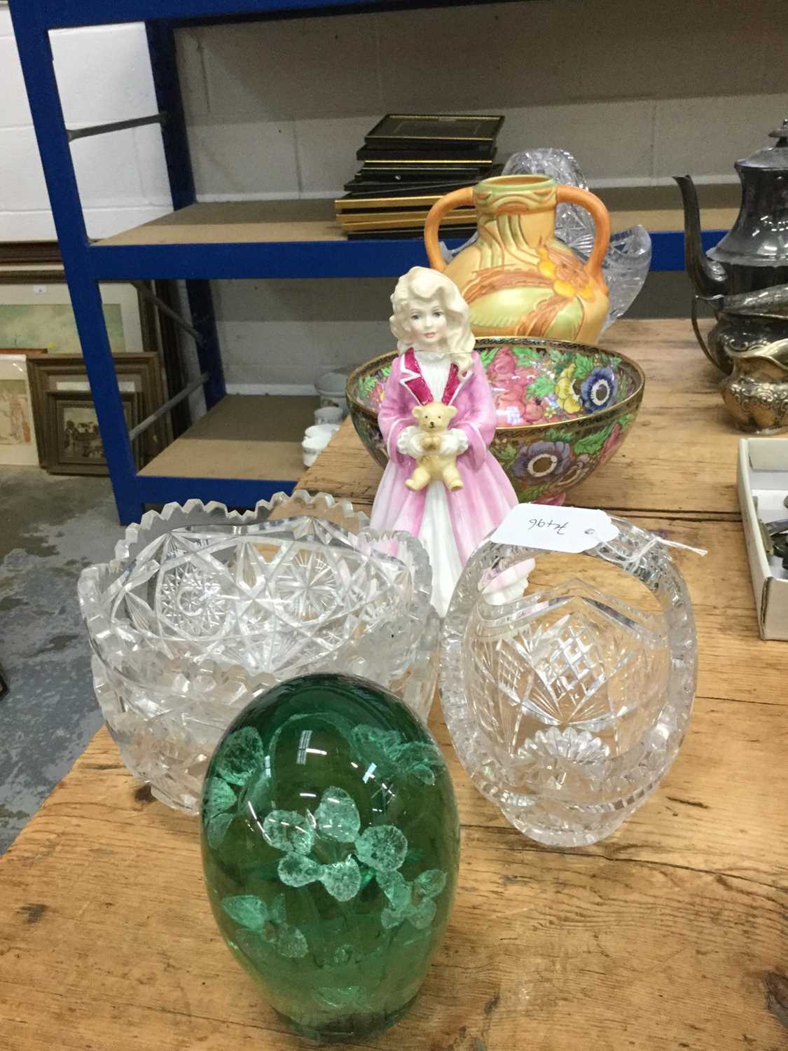 Lot 11 - 19th Century Stourbridge glass dump weight, together with a Royal Doulton figure 'Faith' HN3082, a Malling bowl and cut glass wares
