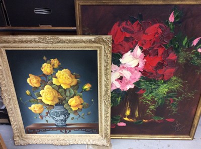 Lot 417 - Collection of pictures and prints, including a framed still life oil painting by Liscard