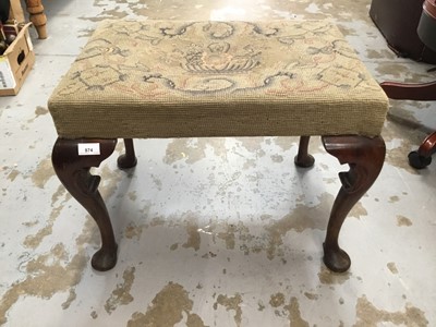 Lot 874 - Georgian-style mahogany framed rectangular stool with tapestry top, on cabriole legs