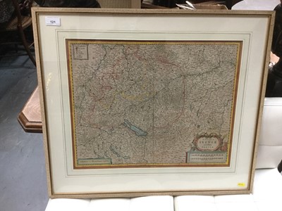 Lot 121 - 17 th century German tinted map of Bavaria in glazed frame