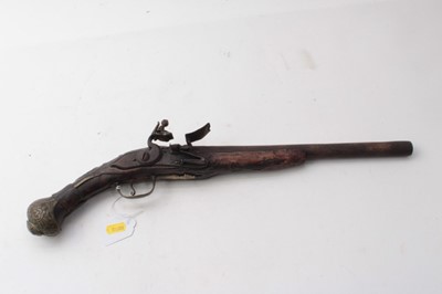 Lot 387 - 19th century Balkan flintlock pistol with brass mounts