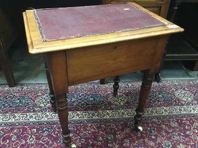 Lot 952 - Unusual Victorian mahogany table of small proportions with frieze drawer on turned legs, together with a 1920s William & Mary revival oak side table