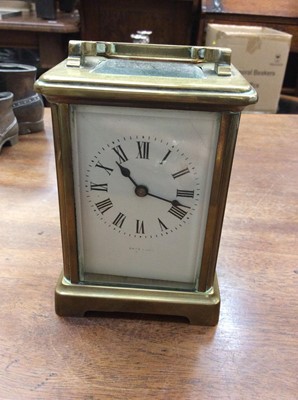 Lot 465 - Pair of late Victorian ivory and brass opera glasses engraved 'Mrs Elliot, Exeter 1880', brass cased carriage clock, silver and mother of pearl fruit knife, treen shoe and other items