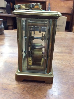 Lot 465 - Pair of late Victorian ivory and brass opera glasses engraved 'Mrs Elliot, Exeter 1880', brass cased carriage clock, silver and mother of pearl fruit knife, treen shoe and other items