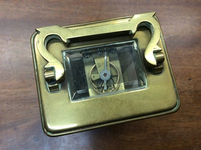 Lot 465 - Pair of late Victorian ivory and brass opera glasses engraved 'Mrs Elliot, Exeter 1880', brass cased carriage clock, silver and mother of pearl fruit knife, treen shoe and other items