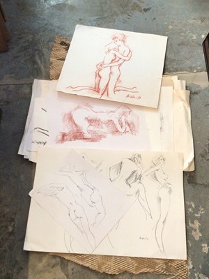 Lot 314 - Peter Collins - collection of approximately 30 unframed pencil, charcoal, crayon and watercolour studies of female nudes