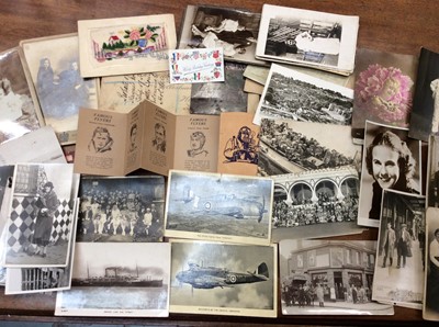 Lot 425 - Selection antique and later postcards, WWI silk postcard, old photographs etc