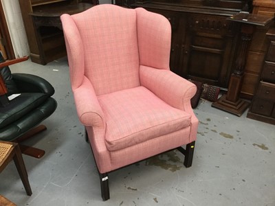 Lot 882 - Good quality Contemporary wing back arm chair with pink striped upholstery