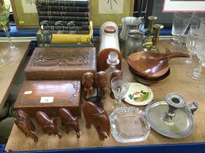 Lot 71 - Mixed group of items to include African carved animals and boxes, Richard Gordon Doctor books, glass and sundries