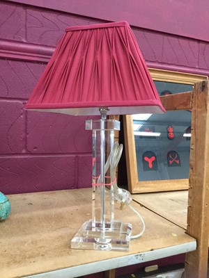 Lot 93 - Good quality Contemporary glass table lamp on stepped base with shade