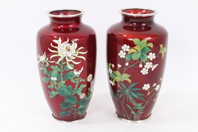 Lot 292 - Pair of Japanese Ginbari cloisonné enamel vases