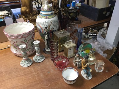 Lot 506 - Group of ceramics and glassware to include paperweights, vases and two clocks