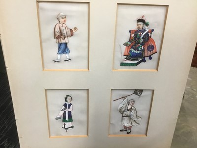 Lot 147 - Set of four 19th century Chinese paintings on rice paper, each 8 x 6cm, mounted together