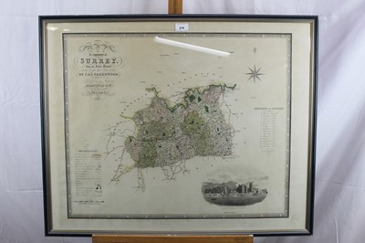 Lot 279 - 19th century framed map of Surrey by C. & I. Greenwood