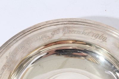 Lot 70 - Contemporary silver armada dish with engraved presentation inscription (London 1969), maker William Comyns & Sons Ltd, together with a smaller armada dish