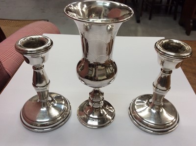 Lot 663 - Silver chalice and pair silver candlesticks