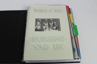 Lot 1064 - WW1 Nurses and VAD hospitals.  An album containing photographs, postcards, letters, magazine and cuttings.