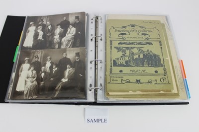 Lot 1064 - WW1 Nurses and VAD hospitals.  An album containing photographs, postcards, letters, magazine and cuttings.