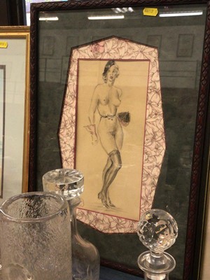 Lot 245 - 1930s French pencil and charcoal study of a female nude wearing stockings, gloves and a beret, stamp for Henri Villey