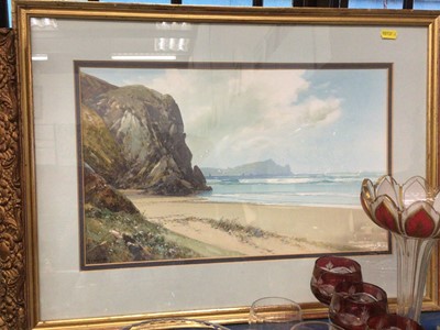 Lot 244 - Frederick John Widgery (1861-1942) - gouache in glazed gilt frame - Cornish coastal landscape