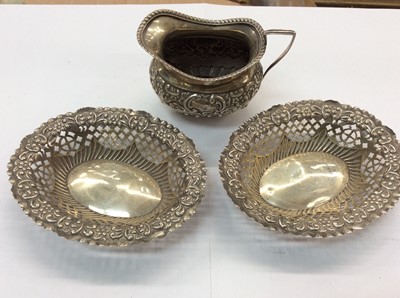 Lot 685 - Pair of silver bonbon dishes together with a silver cream jug