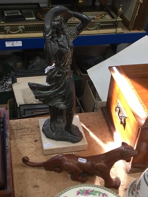 Lot 18 - Bronze model of a Panther together with a bronzed resin model of a lady (2)