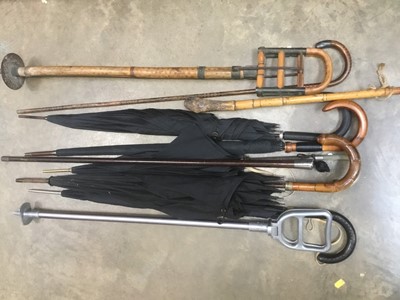 Lot 158 - Georgian silver topped cane, shooting sticks, parasol