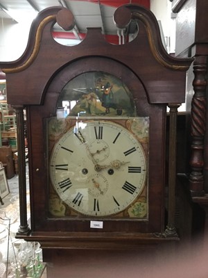 Lot 1065 - 19th century mahogany longcase clock with painted arch dial and 8 day movement (weights & pendulum)