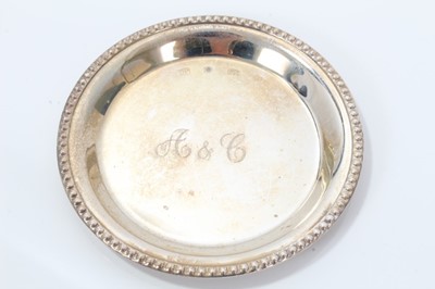 Lot 103 - Set six silver coasters, silver pencil and two silver spoons