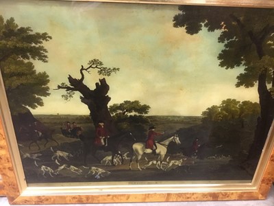 Lot 154 - Pair of Regency style reverse prints on glass, together with an oil on canvas landscape