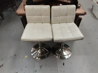 Lot 1067 - Pair of contemporary white hide bar stools