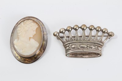 Lot 114 - Scottish silver mounted cameo brooch and a crown brooch