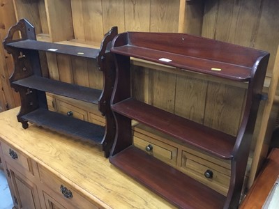 Lot 919 - Four sets of Edwardian wall shelves, together with marble top occasional table in the French style, together with antique dish top tripod table