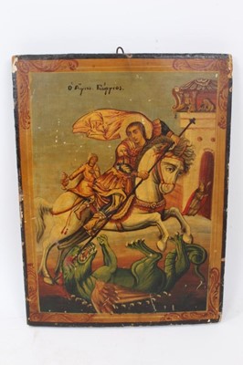 Lot 282 - 19th Greek icon of St George and the Dragon and a religious icon