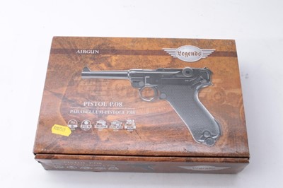 Lot 405 - A Umarex Legends copy of a German Luger pistol, .177 BB CO2 powered pistol with a 20 shot magazine, in box