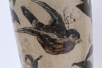 Lot 6 - Pair Martin Brothers vases with bird decoration
